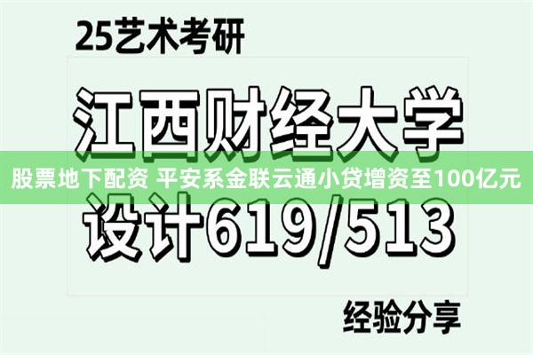 股票地下配资 平安系金联云通小贷增资至100亿元