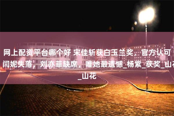 网上配资平台哪个好 宋佳斩获白玉兰奖，官方认可，闫妮失落，刘亦菲缺席，唯她最遗憾_杨紫_获奖_山花